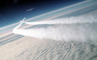 Plane flying smoke tail jet - an airbrush painting free wallpaper