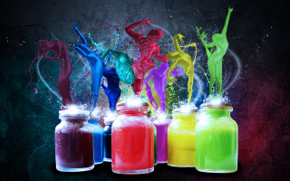 Bottles colored liquid pouring figure - a group of bottles free wallpaper