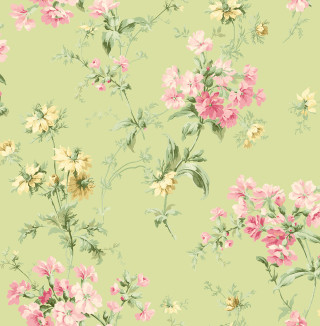 Green flower background pink yellow - fine foliage lace free wallpaper