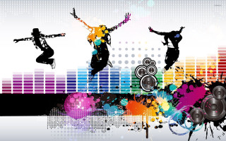 Dancing people colorful background speakers - graffiti art free wallpaper