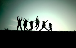 People jumping sunset sunrise air - arm free wallpaper