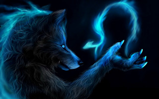 Wolf blue eyes glowing tail - its paw free wallpaper