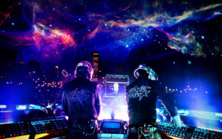 Men black jackets stage colorful - beeple free wallpaper