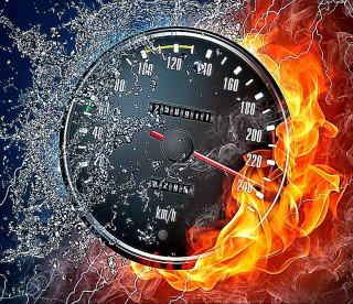 Speedometer fire water splashing blue - digital art free wallpaper for desktop