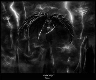 Demon wings lightning black white - dark fantasy art free wallpaper