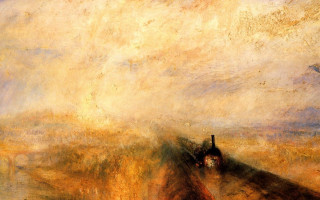 Train sunset ocean impresionist sky - tonalism free wallpaper