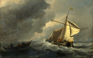 Rough seas boat people cloudy - a flemish baroque free wallpaper