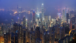 City night lights buildings fog - a fog free wallpaper