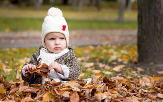 Little girl sitting leaves park - a little girl free wallpaper