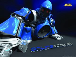 Robot helmet blue body laying - cybernetic free wallpaper