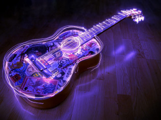 Guitar stickers wooden floor purple 5 - sticker free wallpaper
