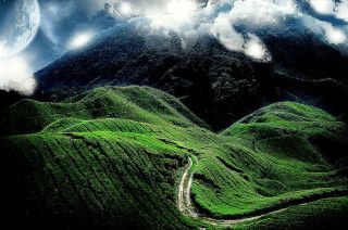 Green mountain road clouds full 2 - a green mountain free wallpaper