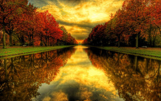 River trees clouds sunset reflection - a sunset free wallpaper