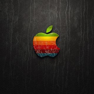 Apple logo black leather rainbow 2 - holography free wallpaper