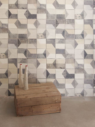 Wooden box two vases tile - geometric shape free wallpaper