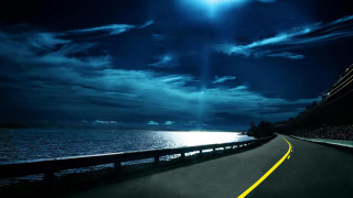 Road hill ocean night bright - a hill next free wallpaper