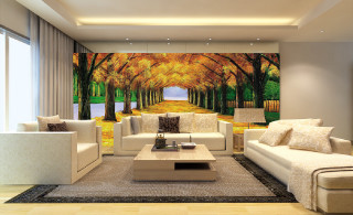 Living room forest painting couch - modern free wallpaper