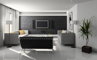 Living room television couch plant - modern european ink painting free wallpaper