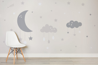 Wall moon clouds chair sticker - a chair in front free wallpaper