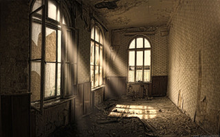 Run down building windows partially - atmospheric free wallpaper