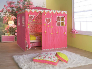 Pink tent white bed pink 2 - the floor in a room free wallpaper