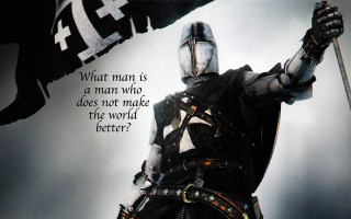 Knight holding flag banner quote - man free wallpaper