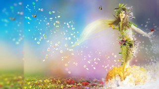 Woman flower crown butterfly hair 2 - chiho aoshima free wallpaper