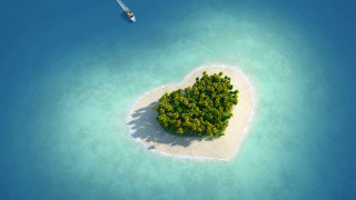 Heart shaped island boat water - the water behind free wallpaper