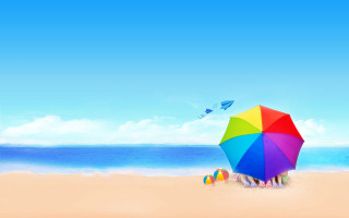 Colorful umbrella sandy beach ocean 2 - sandy free wallpaper
