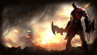 Man red black outfit sword 4 - a fire free wallpaper