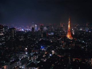 City night tall tower lights 2 - the building and the sky free wallpaper