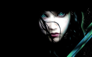 Woman blue eyes black background 6 - ribbon free wallpaper