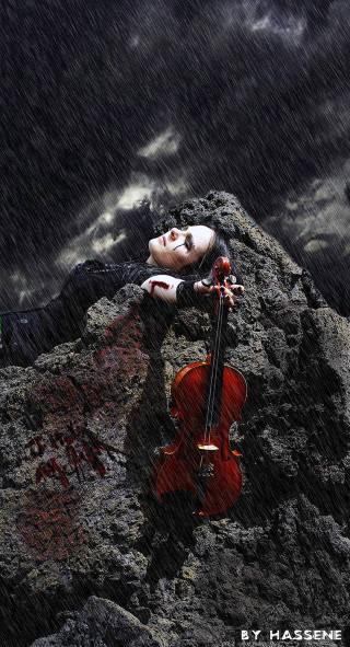 Woman violin rock rain cloudy - a cloudy sky behind her free wallpaper