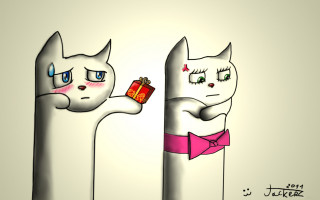 Two cats holding gift box - one cat free wallpaper