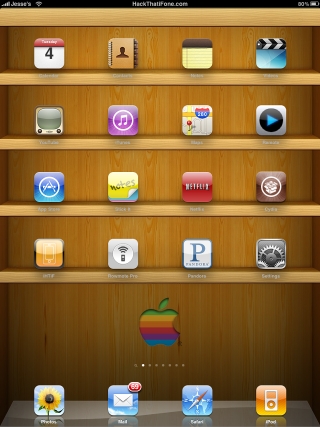 Wooden shelf app icons sides - fauvism free wallpaper