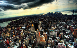 City tall buildings water cloudy - expressionism free wallpaper
