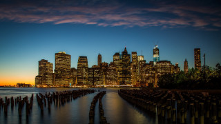 City skyline night water wooden - night free wallpaper