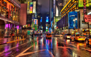 City street cars people nighttime - a wet street free wallpaper