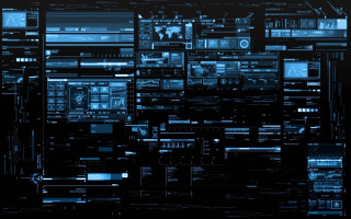 Computer screens dark room blue - beeple free wallpaper