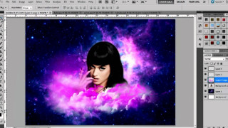 Woman purple stars space aurora - pop surrealism free wallpaper