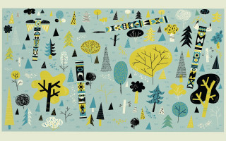 Blue yellow forest trees bushes - naive free wallpaper