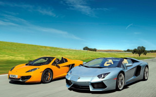 Sports cars road sunny day - two sports car free wallpaper