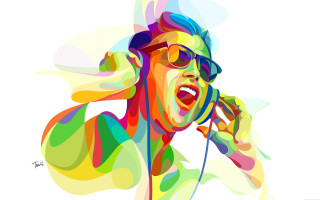 Man sunglasses microphone open mouth - psychedelic free wallpaper