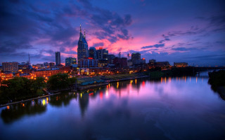 City skyline night river bridge 28 - the river free wallpaper