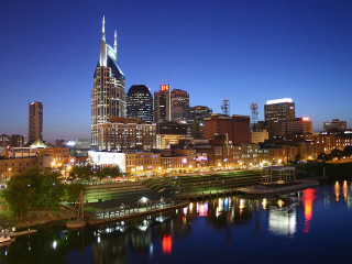 City skyline river night lights 10 - a bridge in the foreground free wallpaper