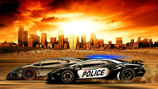 Police car city sunset skyline - andrew law free wallpaper