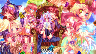 Anime girls chair cat background 2 - a group of anime girls free wallpaper