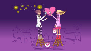 Girls stools city skyline stars - a couple of girls free wallpaper