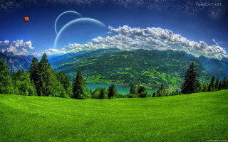 Green field mountain lake red - edi rama free wallpaper