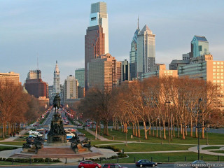 City skyline fountain street cars - cherryl fountain free wallpaper